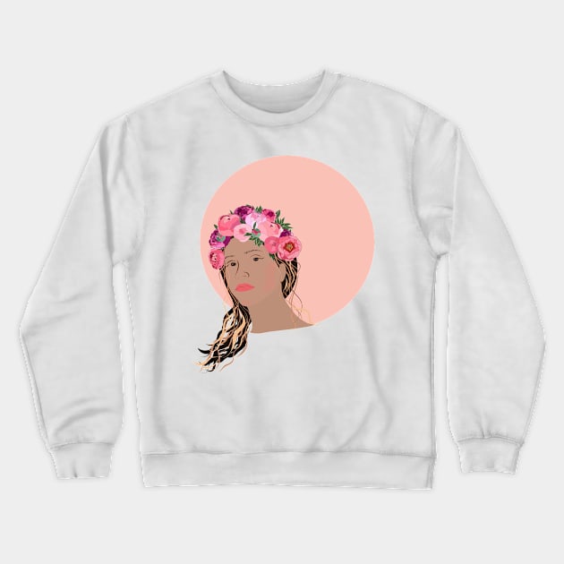 Girl in flower crown Crewneck Sweatshirt by Orangerinka